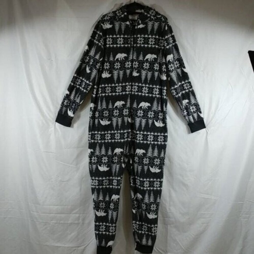 Old Navy Men's Black & White Bear Print Warm Grandpa One Piece Pajama Size L/G - Picture 2 of 9